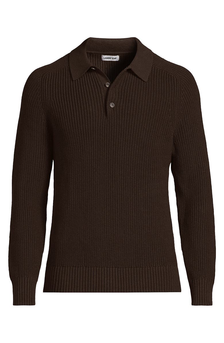 Lands' End Long Sleeve Drifter Polo Sweater, Alternate, color, Rich Coffee