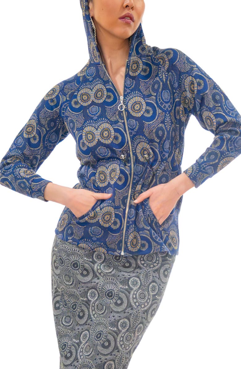 KAHINDO Dakar Jacquard Zip Front Hoodie, Main, color, Blue