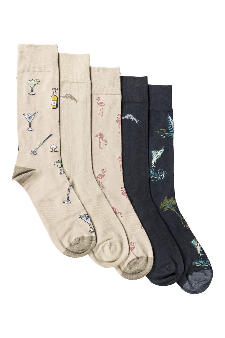 CoolMax® EcoMade 5-Pack Assorted Crew Socks, Main, color, KHAKI/ NAVY