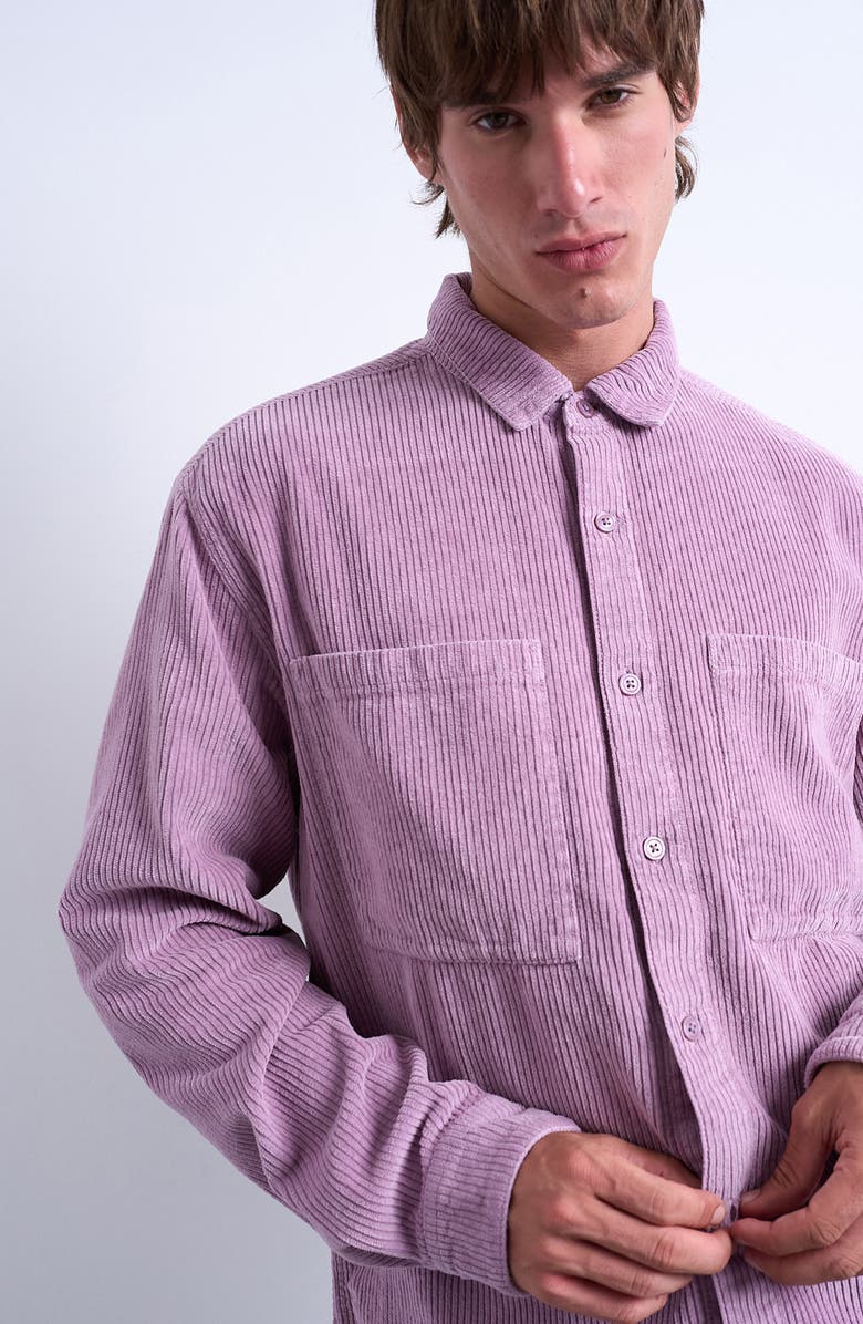 Topman Regular Fit Corduroy Button-Up Shirt, Alternate, color, Lilac