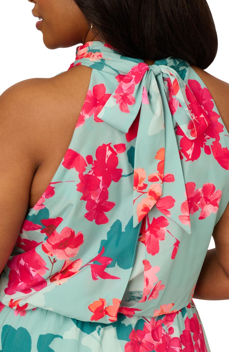 Adrianna Papell Floral Print Halter Neck Midi Dress, Alternate, color, 