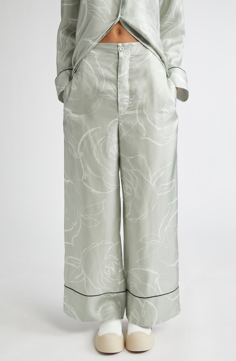 Marni Rose Print Silk Pajama Pants, Main, color, Auv19 Sea/Green