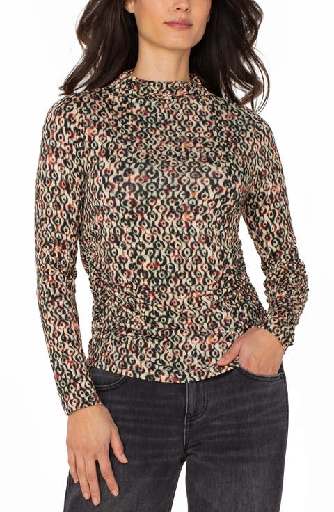 Ikat Print Mock Neck Top
