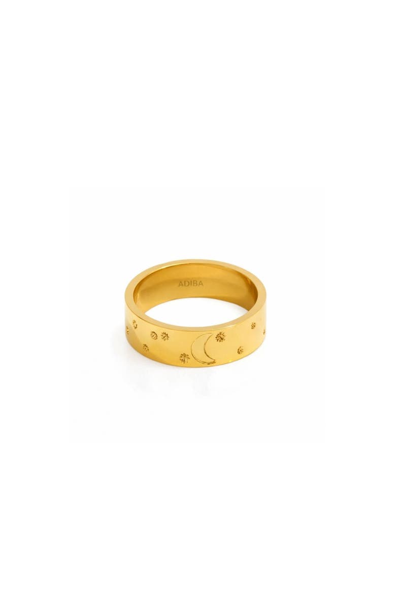 Moon and Stars Wide 18k Plated Stainless Steel Ring, Main, color, Gold