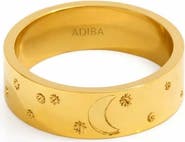 ADIBA Moon and Stars Wide 18k Plated Stainless Steel Ring