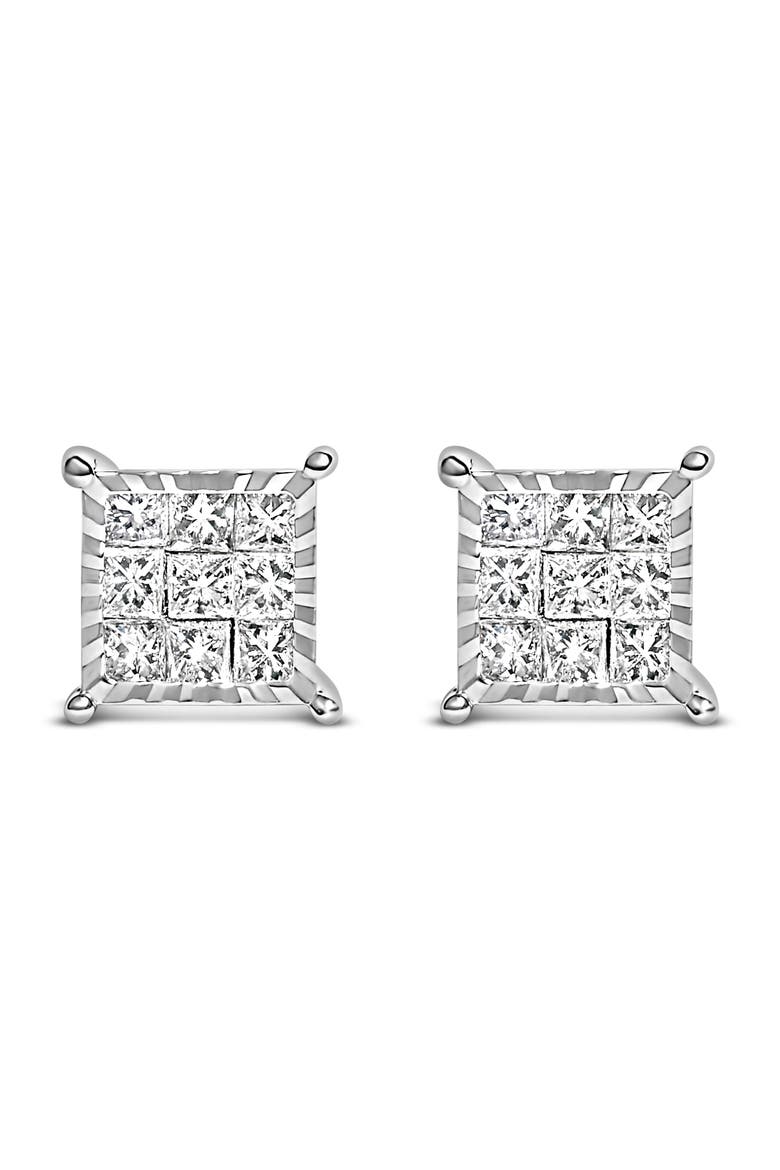 Sterling Silver 1/2 Cttw Princess Diamond Composite Square Stud Earrings, Main, color, Silver