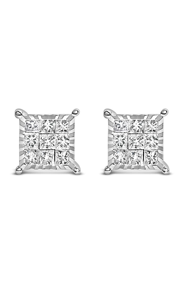Haus of Brilliance Sterling Silver 1/2 Cttw Princess Diamond Composite Square Stud Earrings, Main, color, Silver