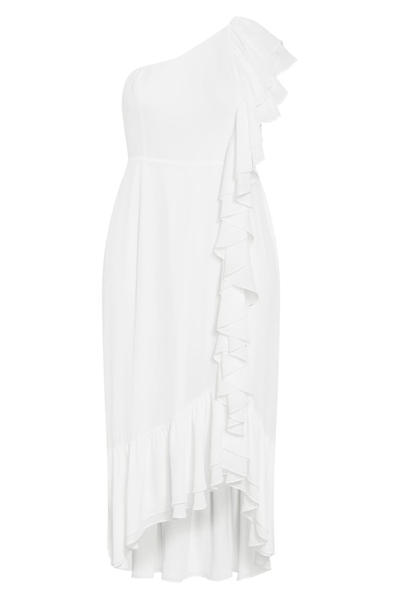 white one shoulder ruffle hem maxi dress Njagoc3 Womens One - Shoulder Ruffle Hem Maxi Dress, Flowy Chiffon Fabric,  Elegant Fit for Summer Beach Weddings, Tropical Vacations & Sunset Dinners