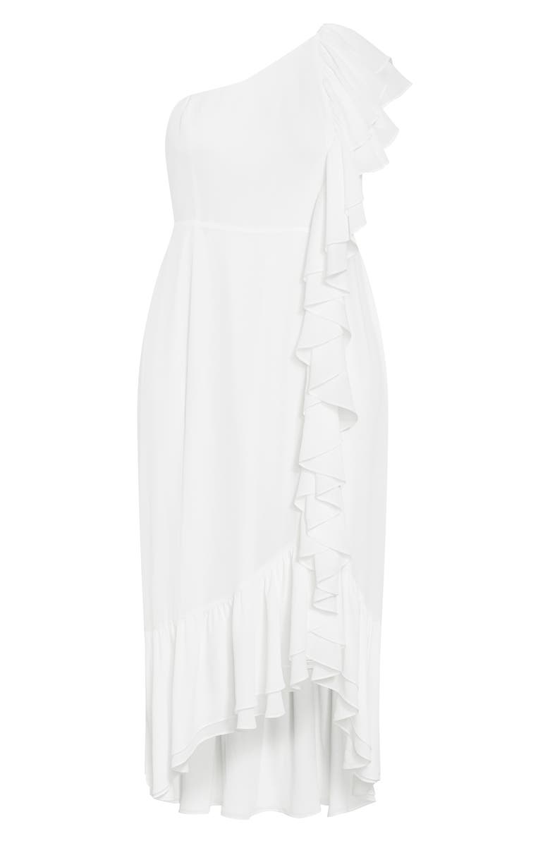 City Chic Izabela One-Shoulder Ruffle Maxi Dress, Alternate, color, Ivory