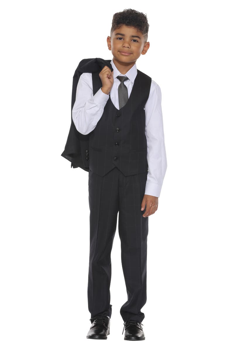 Perry Ellis Kids' Windowpane Five-Piece Suit, Alternate, color, Black