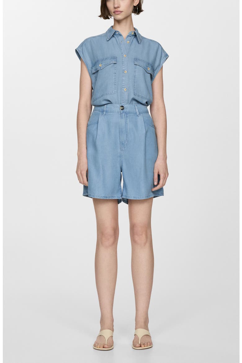 Cap Sleeve Lyocell Button-Up Shirt, Alternate, color, LIGHT BLUE