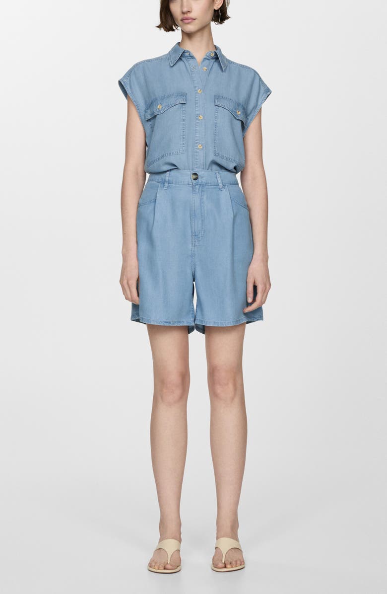 MANGO Cap Sleeve Lyocell Button-Up Shirt, Alternate, color,