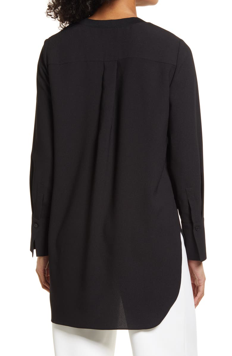 Nordstrom Rib Trim Woven Top, Alternate, color, Black