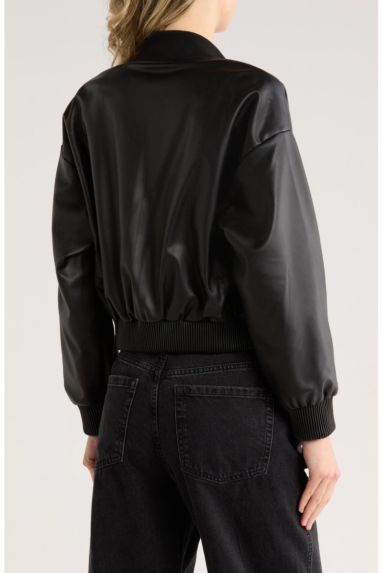 Faux Leather Bomber Jacket, Alternate, color, BLACK