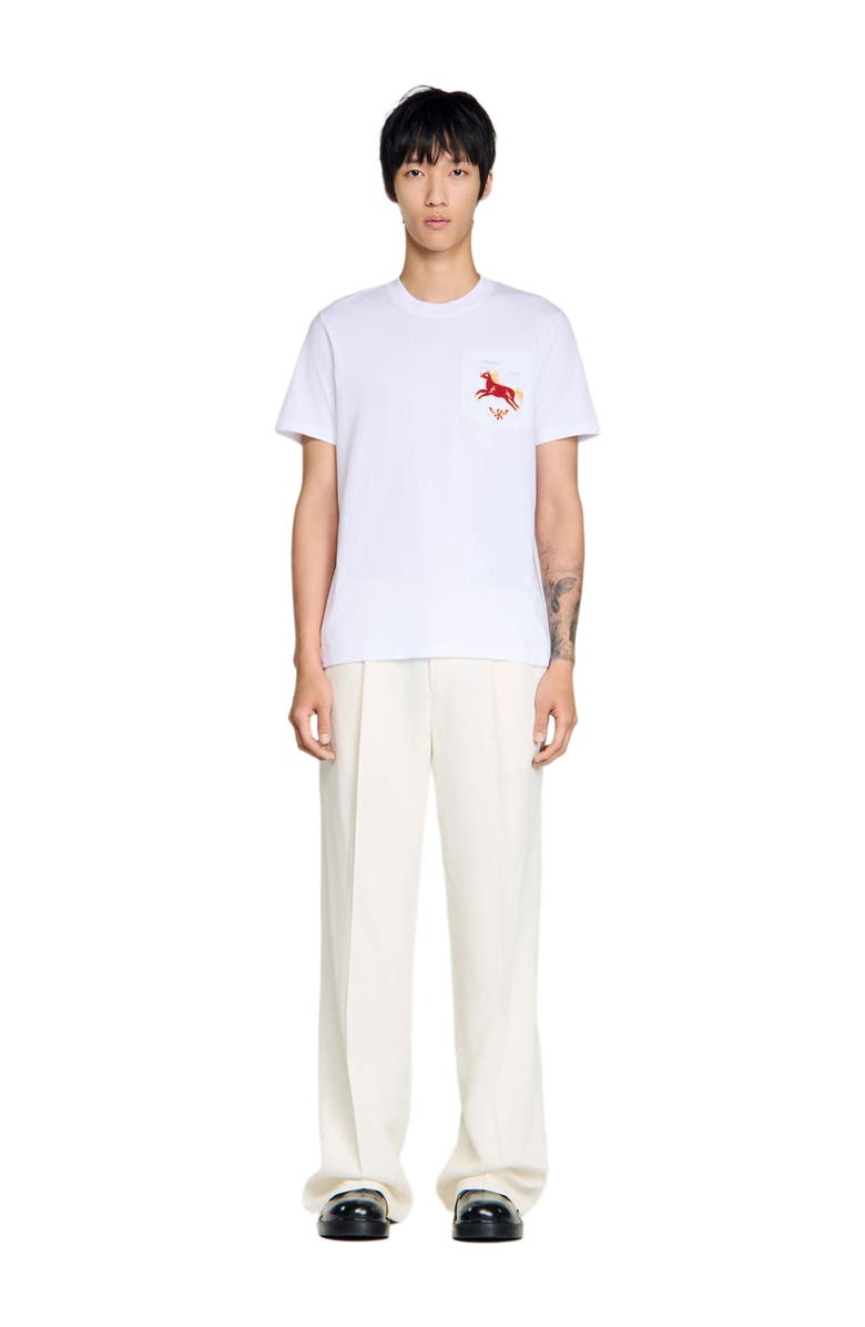 SANDRO Embroidered horse cotton T-shirt, Alternate, color, White