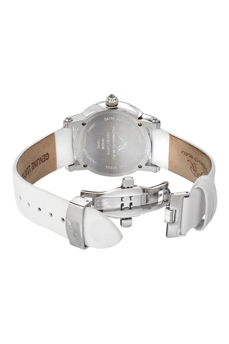 Women's Genevieve Leather Strap Watch, 38mm, Alternate, color, SILVER-WHITE