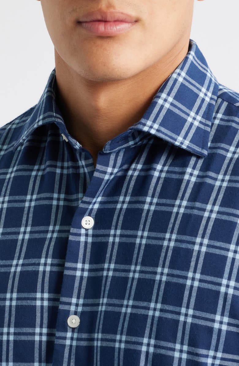 Peter Millar Mystic Performance Double Check Button-Up Flannel Shirt, Alternate, color, Navy