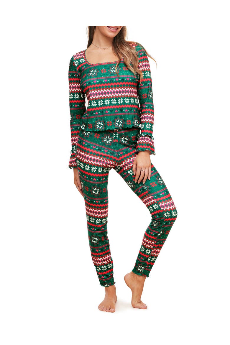 Audra Pajama Long Sleeve Top & Legging Set, Main, color, Novelty green