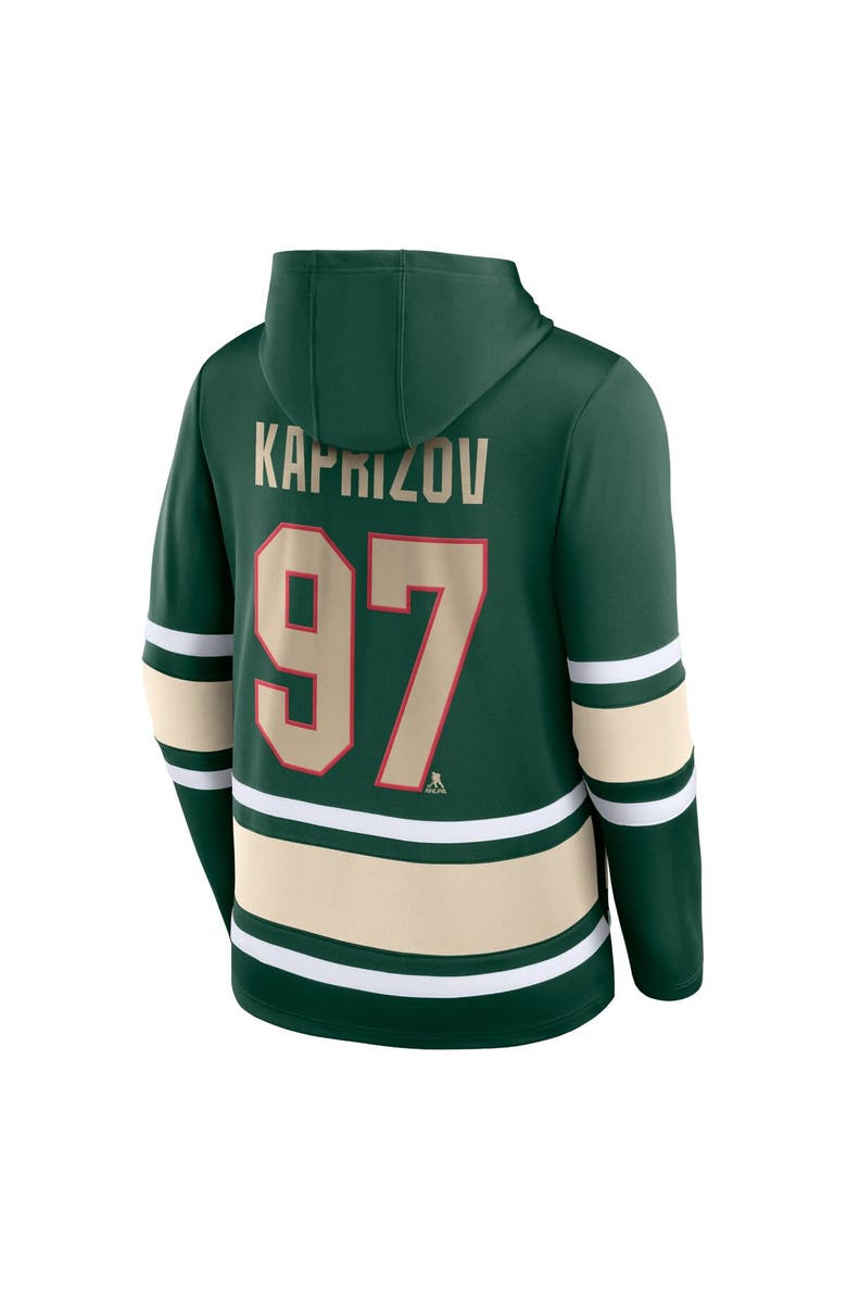 FANATICS Men's Fanatics Branded Kirill Kaprizov Green Minnesota Wild Name & Number Lace-Up Pullover Hoodie, Alternate, color,