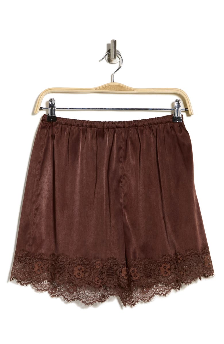 NSR Lace Trim Satin Shorts, Main, color, Brown