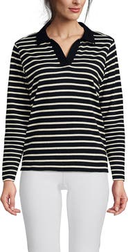 Lands' End Long Sleeve Mariner Johnny Collar Polo