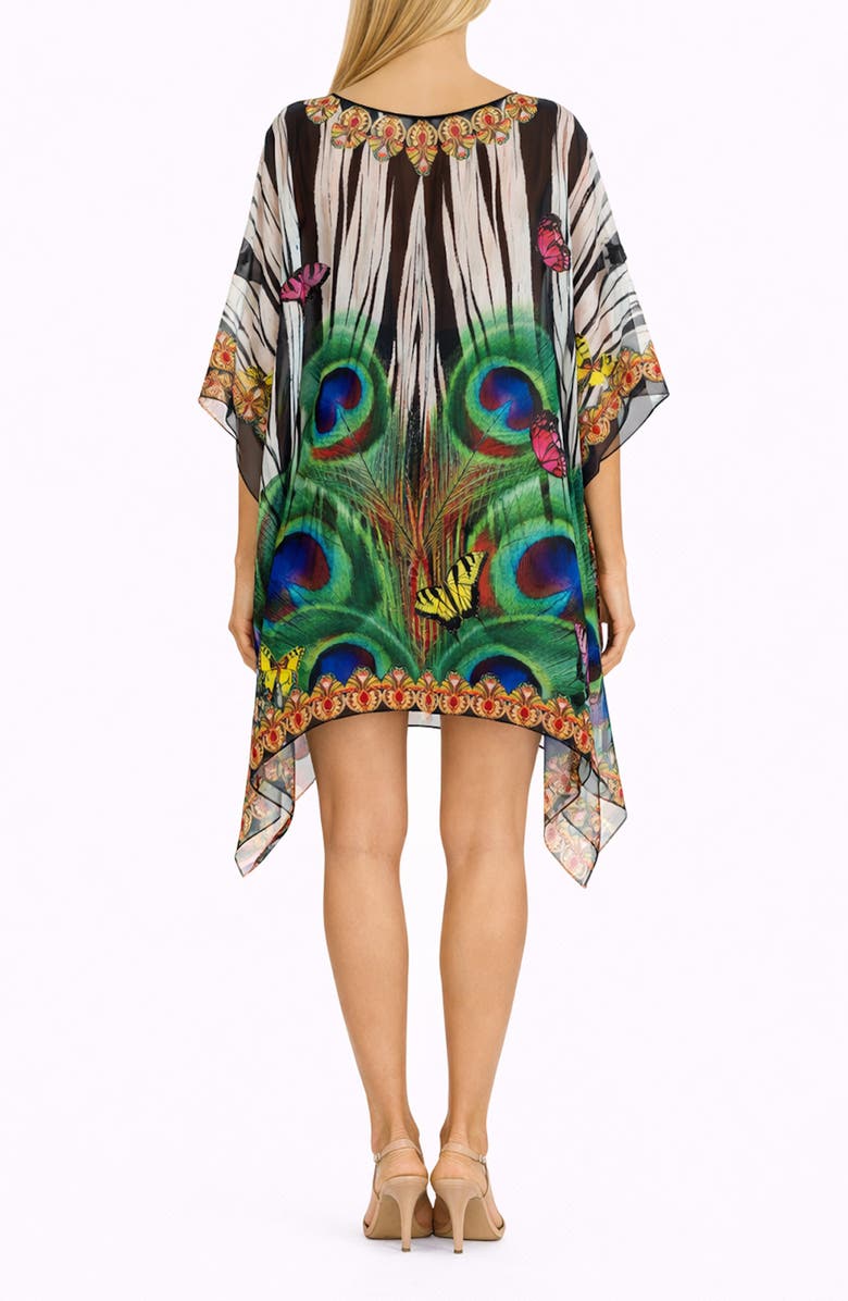 RANEES Peacock Print Poncho, Alternate, color, White