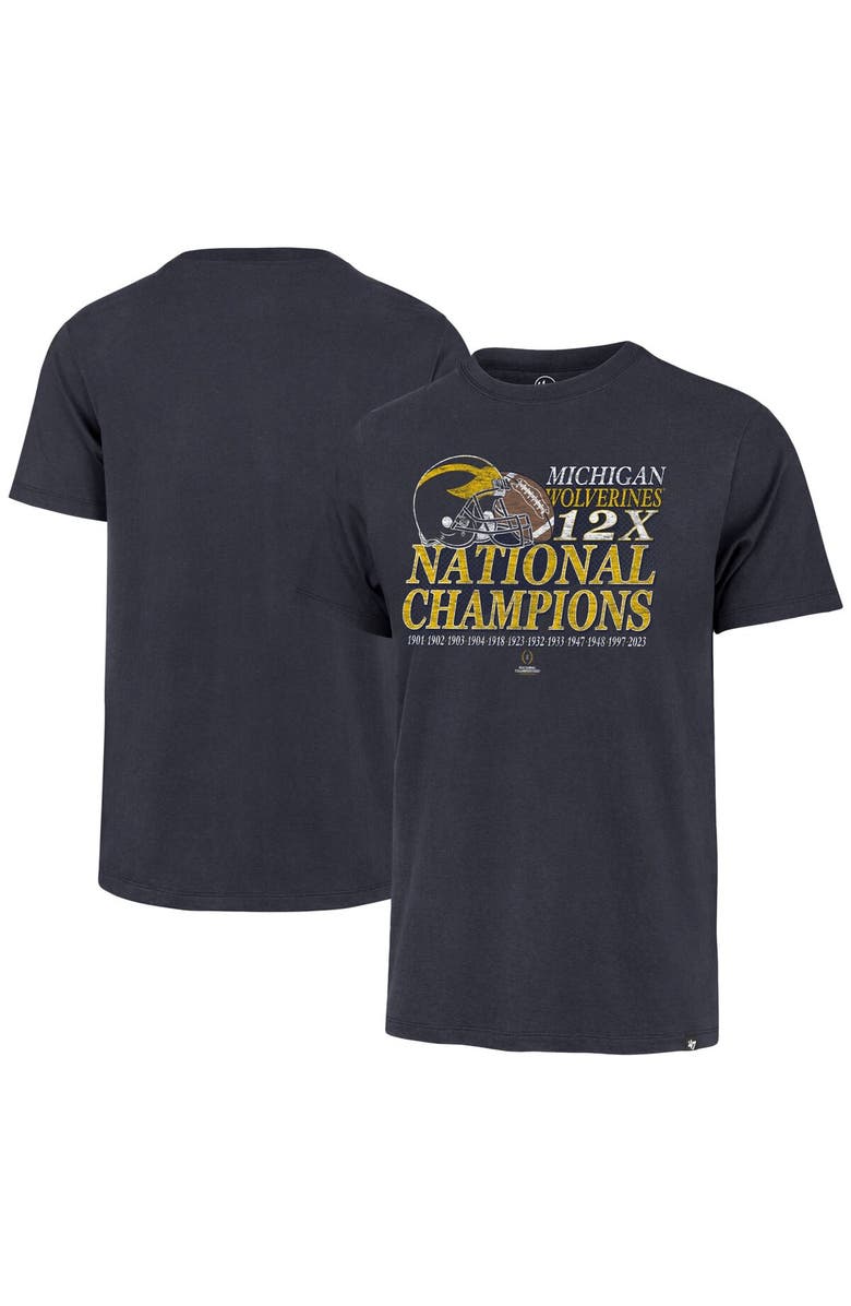 '47 Men's '47 Navy Michigan Wolverines 12-Time Football National Champions Franklin T-Shirt, Alternate, color, 