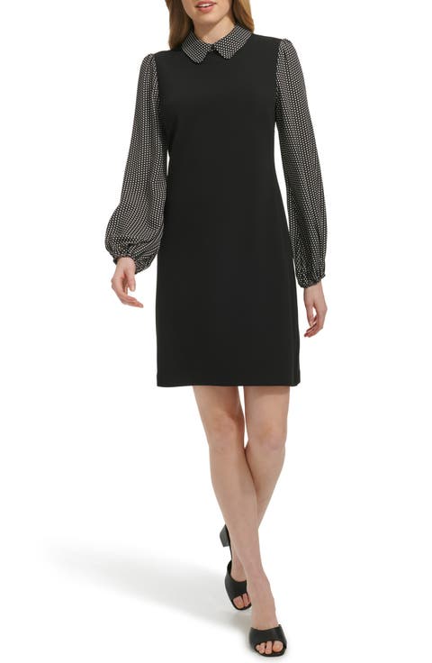 Polka Dot Long Sleeve Twofer Shift Dress