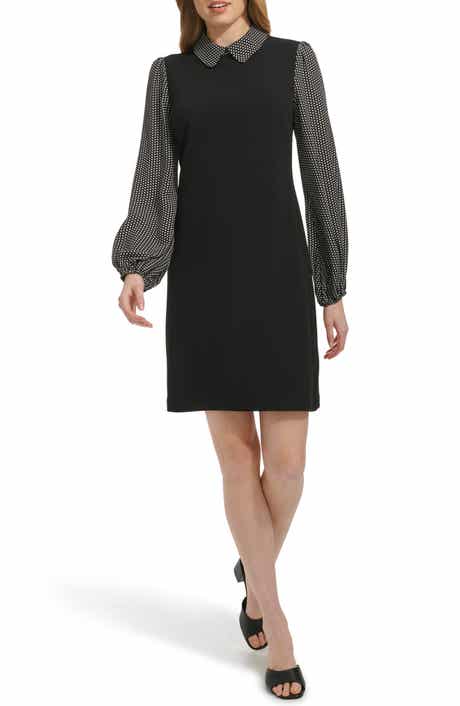 Polka Dot Long Sleeve Twofer Shift Dress