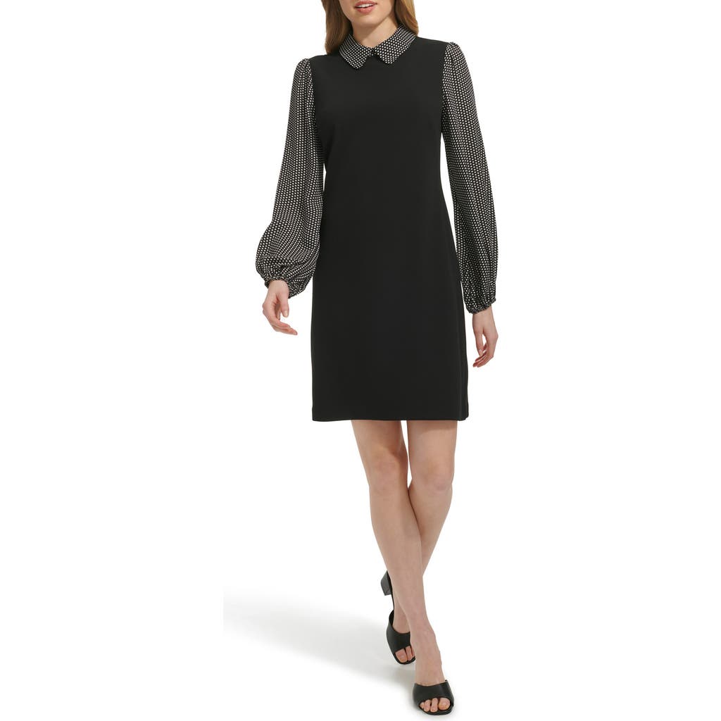 Tommy Hilfiger Polka Dot Long Sleeve Twofer Shift Dress In Black