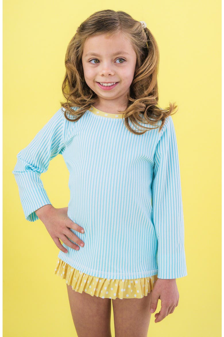 Kids' Blue Breeze Seersucker Long Sleeve Two-Piece Rashguard Swimsuit, Alternate, color, BLUE