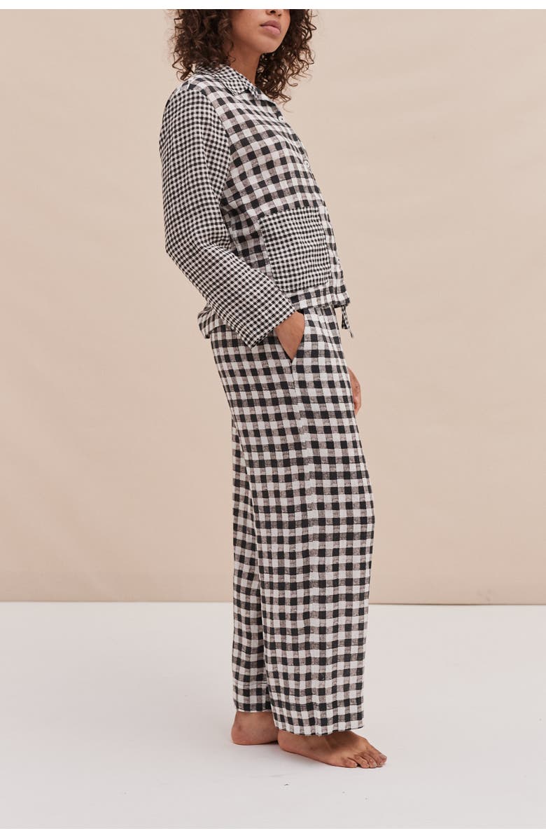 Desmond & Dempsey Pajama Pocket Set, Alternate, color, Gingham Linen Black/White