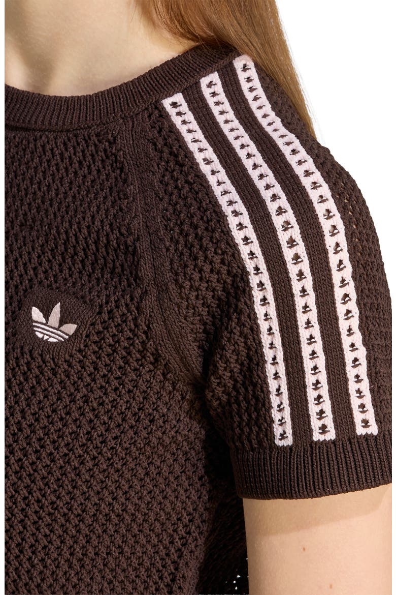 Open Stitch Short Sleeve Crop Sweater, Alternate, color, AURORA COFFEE
