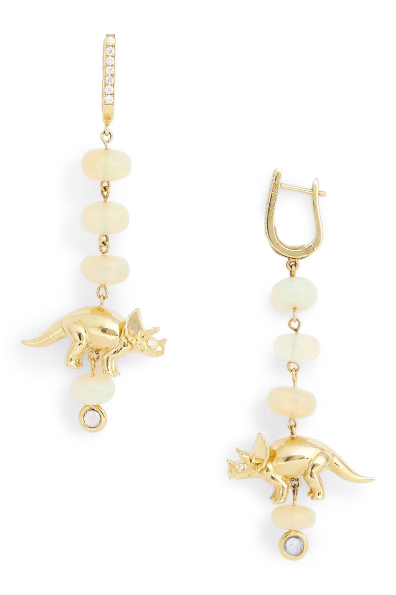 x Jurassic Park 25th Anniversary Sweet Triceratops Drop Earrings, Main, color, YELLOW GOLD