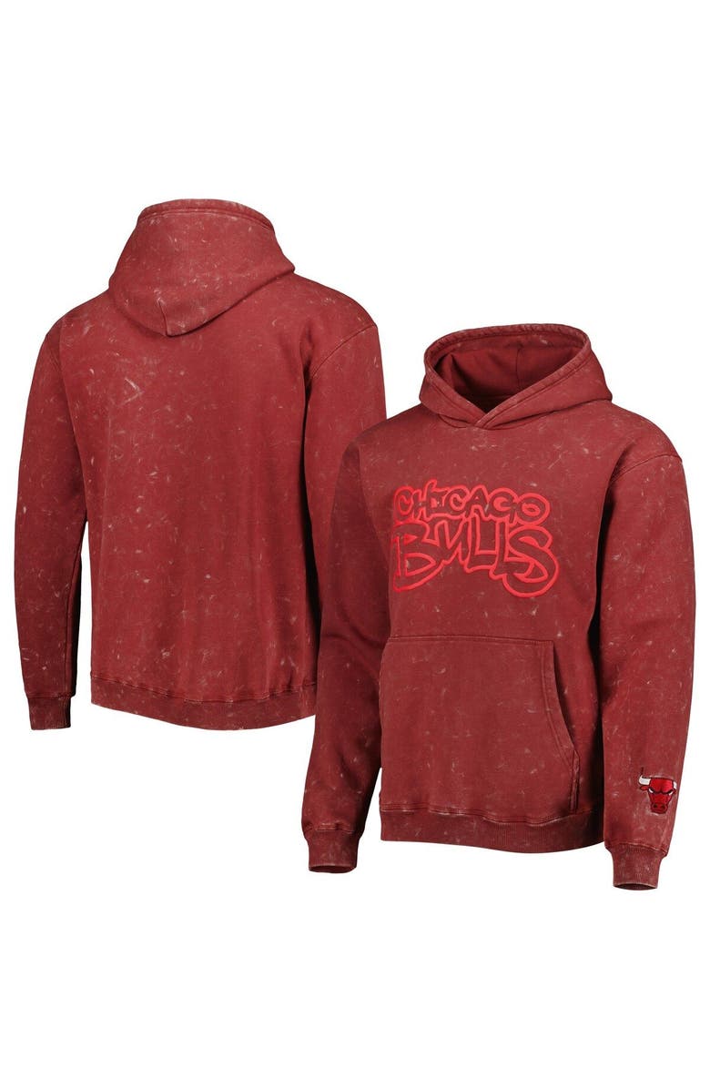 THE WILD COLLECTIVE Unisex The Wild Collective Red Chicago Bulls Tonal Acid Wash Pullover Hoodie, Main, color, Red