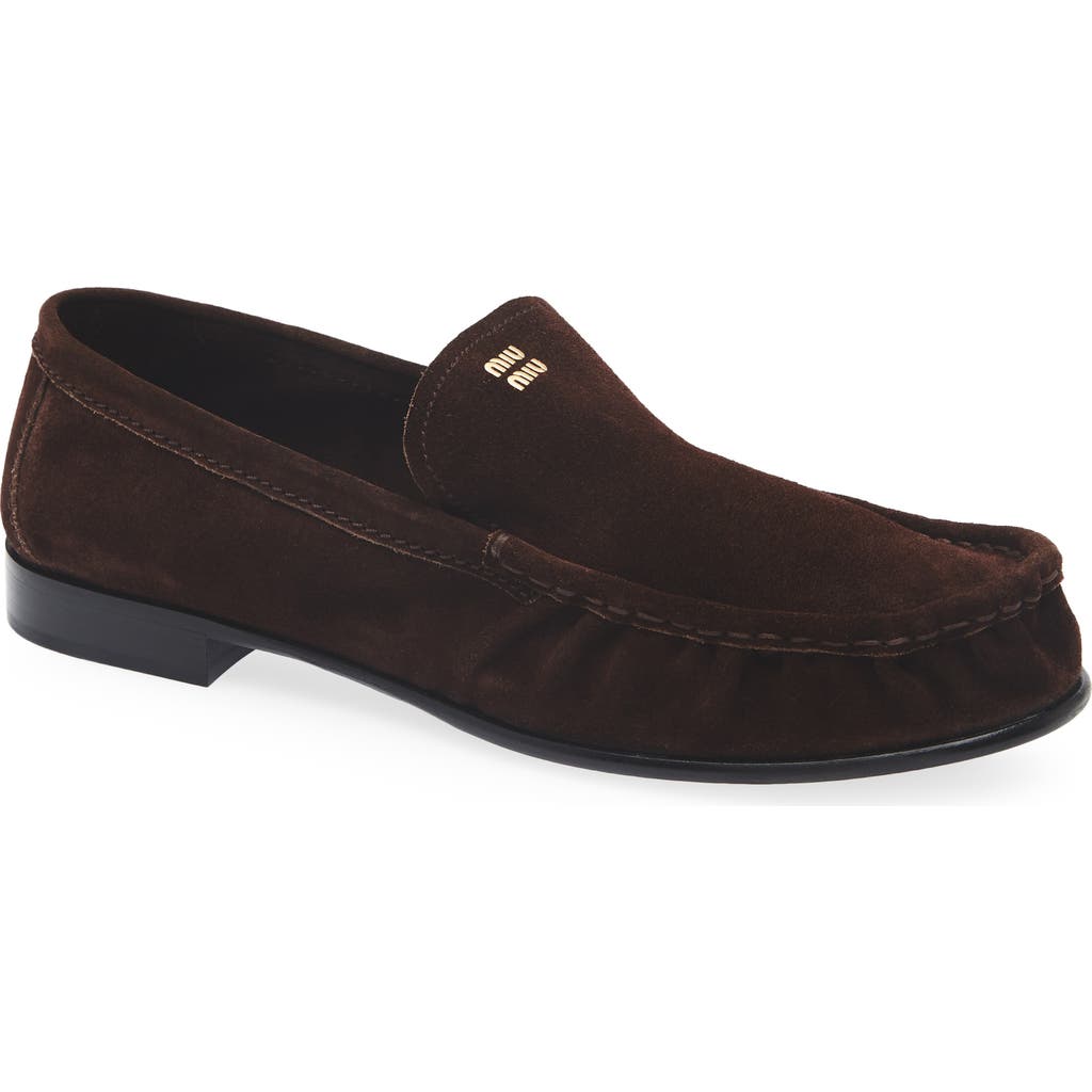 Miu Miu Leather Penny Loafers In Brown
