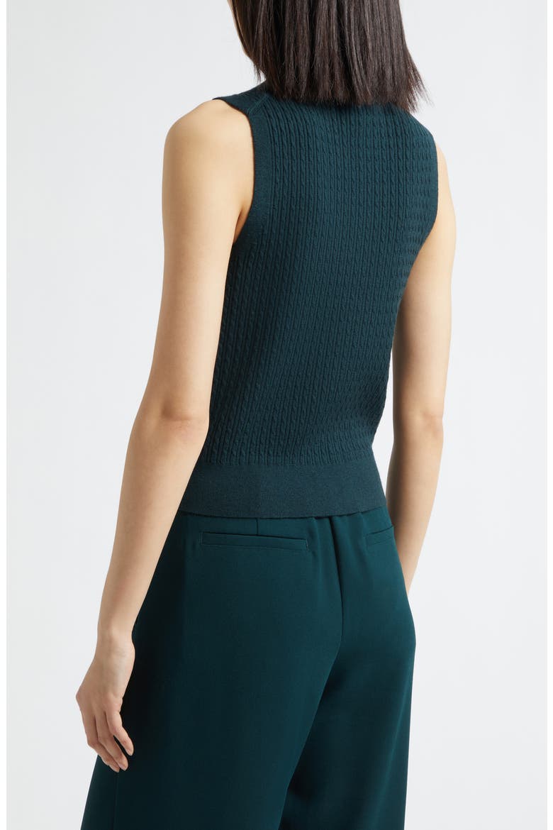 Sleeveless Cable Stitch Merino Wool Blend Cardigan, Alternate, color, JUNIPER