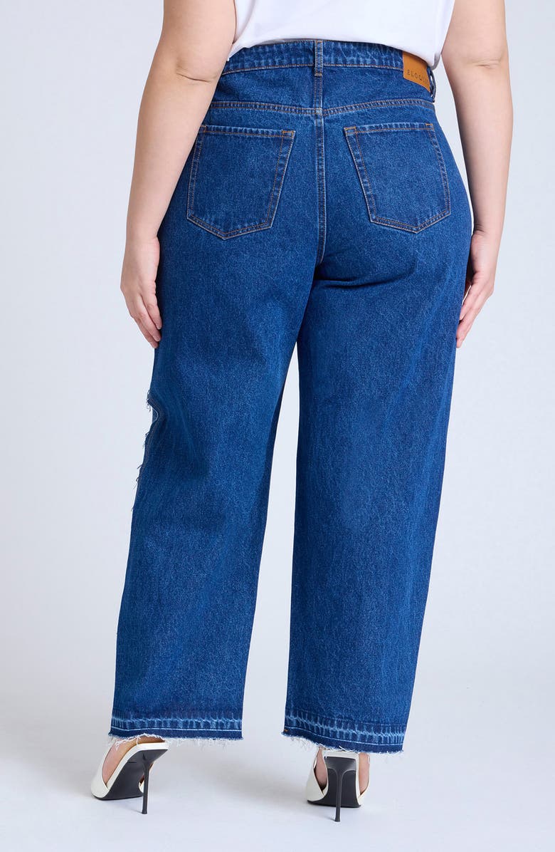 ELOQUII Two-Tone High Waist Straight Leg Jeans, Alternate, color, 