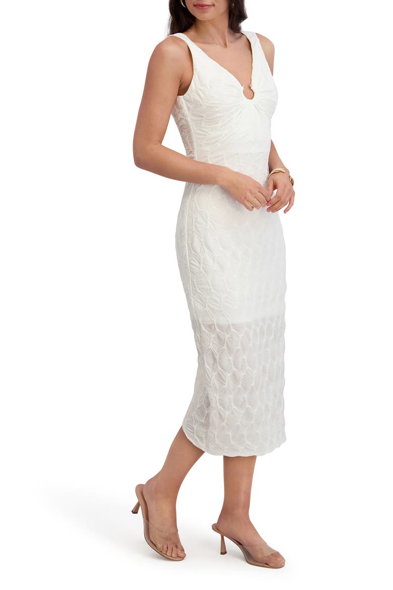 Textured Knit Body-Con Midi Dress, Alternate, color, WHITE