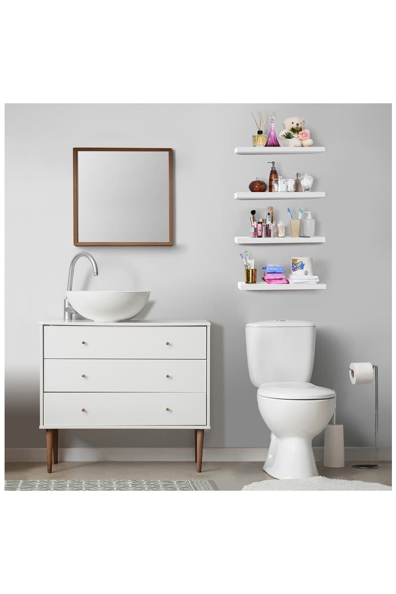 24" x 9" Set of 4 Floating Wall Shelves, Alternate, color, WHITE