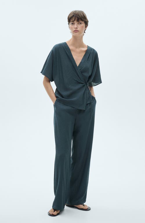 Mango Drawstring Waist Straight Leg Pants In Night Blue