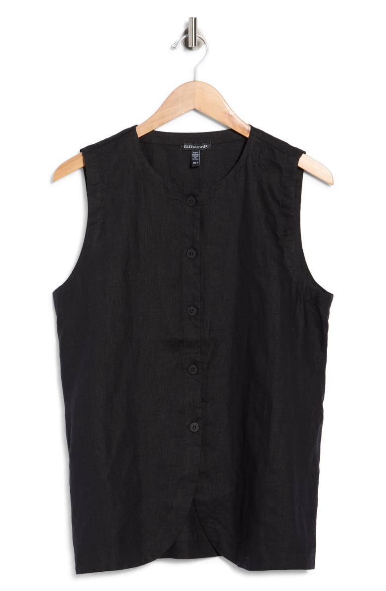 Eileen Fisher Organic Linen Long Vest, Main, color, Black