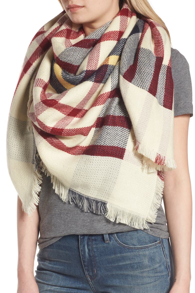 Lyla Plaid Square Scarf, Alternate, color, IVORY