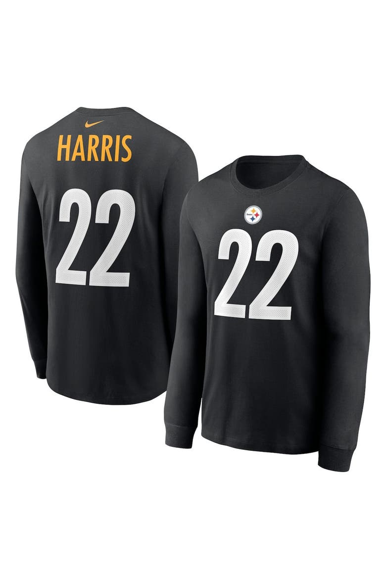 Men's Nike Najee Harris Black Pittsburgh Steelers Player Name & Number Long Sleeve T-Shirt, Main, color, Black
