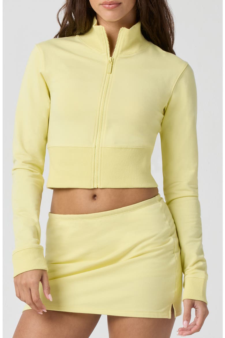 Crop Stretch Cotton Blend Track Jacket, Main, color, YELLOW IRIS