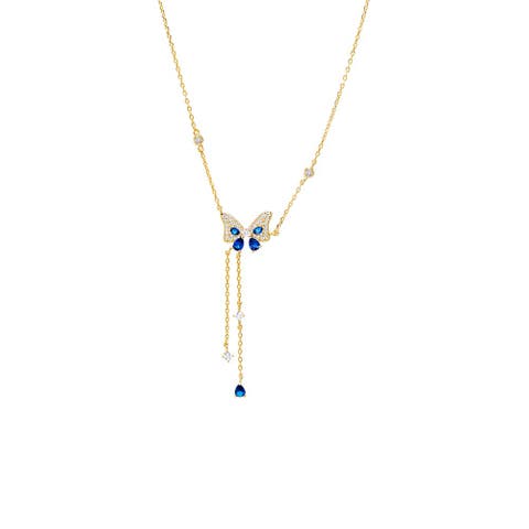 Colored Pave Butterfly CZ Station Lariat Necklace