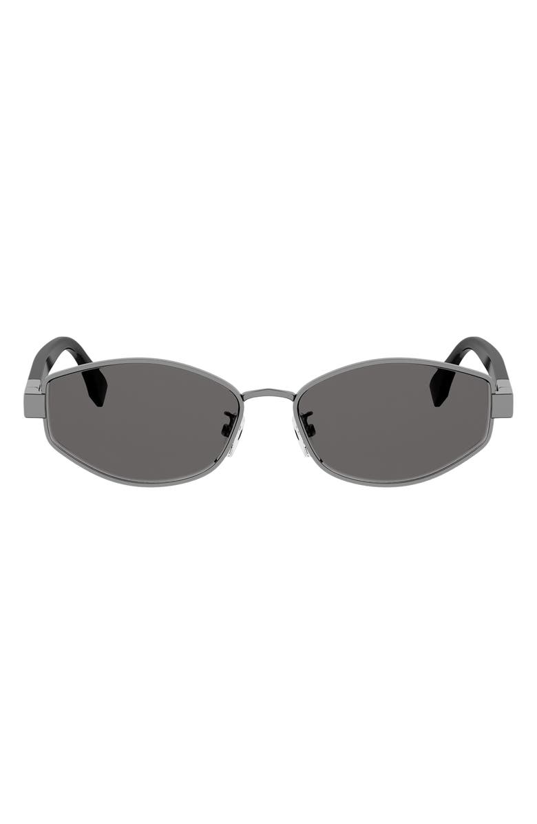 Fendi Baguette 56mm Geometric Sunglasses, Main, color, Shiny Light Ruthenium / Smoke