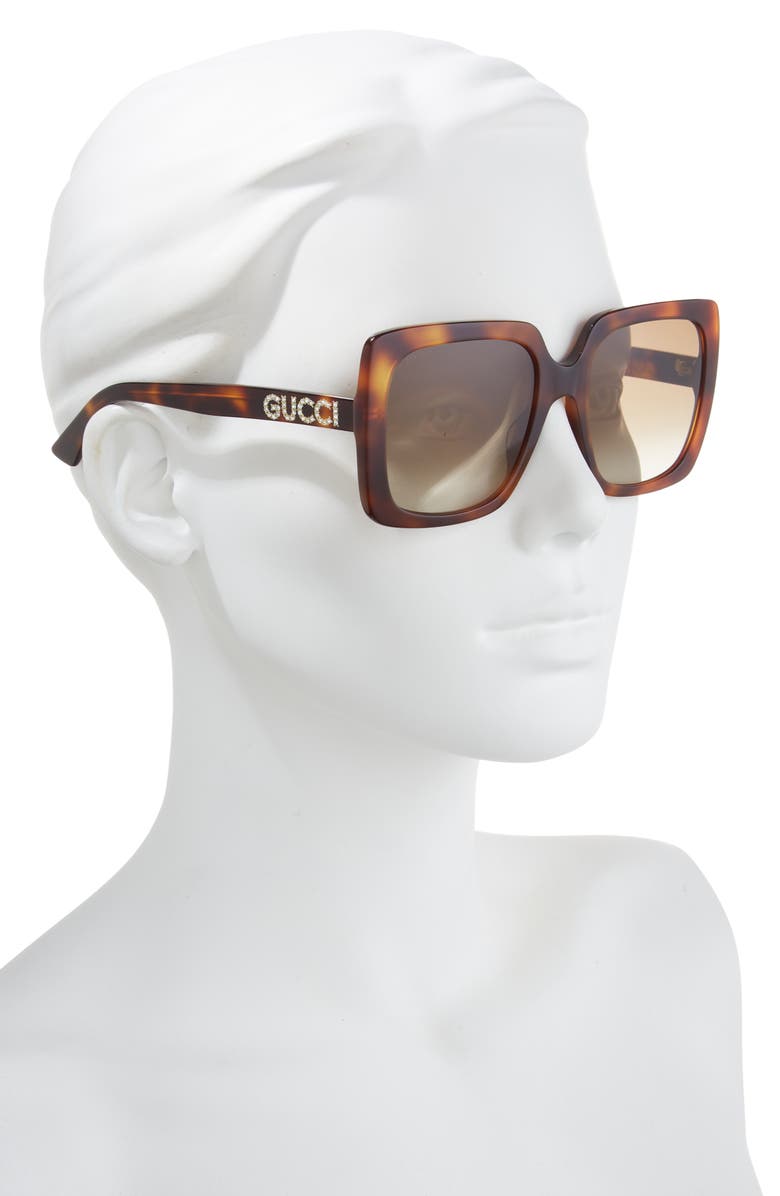 Gucci 54mm Rectangle Sunglasses, Alternate, color, Havana Havana Brown