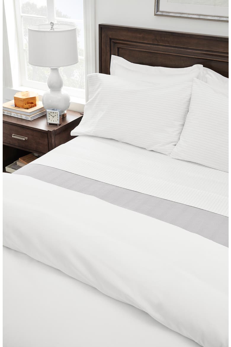 Simple Stripe Organic Cotton Percale Sheet Set, Alternate, color, PEWTER SIMPLE STRIPE