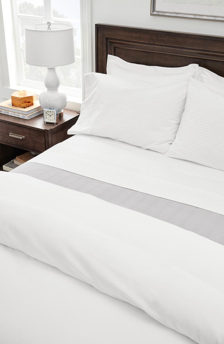 Boll & Branch Simple Stripe Organic Cotton Percale Sheet Set, Alternate, color, Pewter Simple Stripe